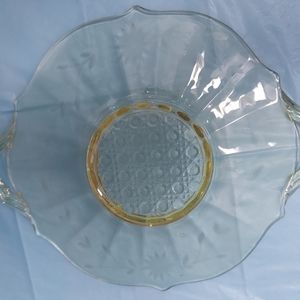 Vintage Depression Yellow Glass Lancaster Hobnail Etched Platter